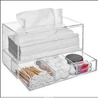 Clear Acrylic Countertop  Cosmetic  Organizer Storage Boxes withTissue Dispenser