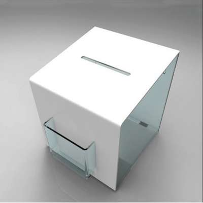 Factory Customize White Acrylic Nonation Box with Brochure Holder